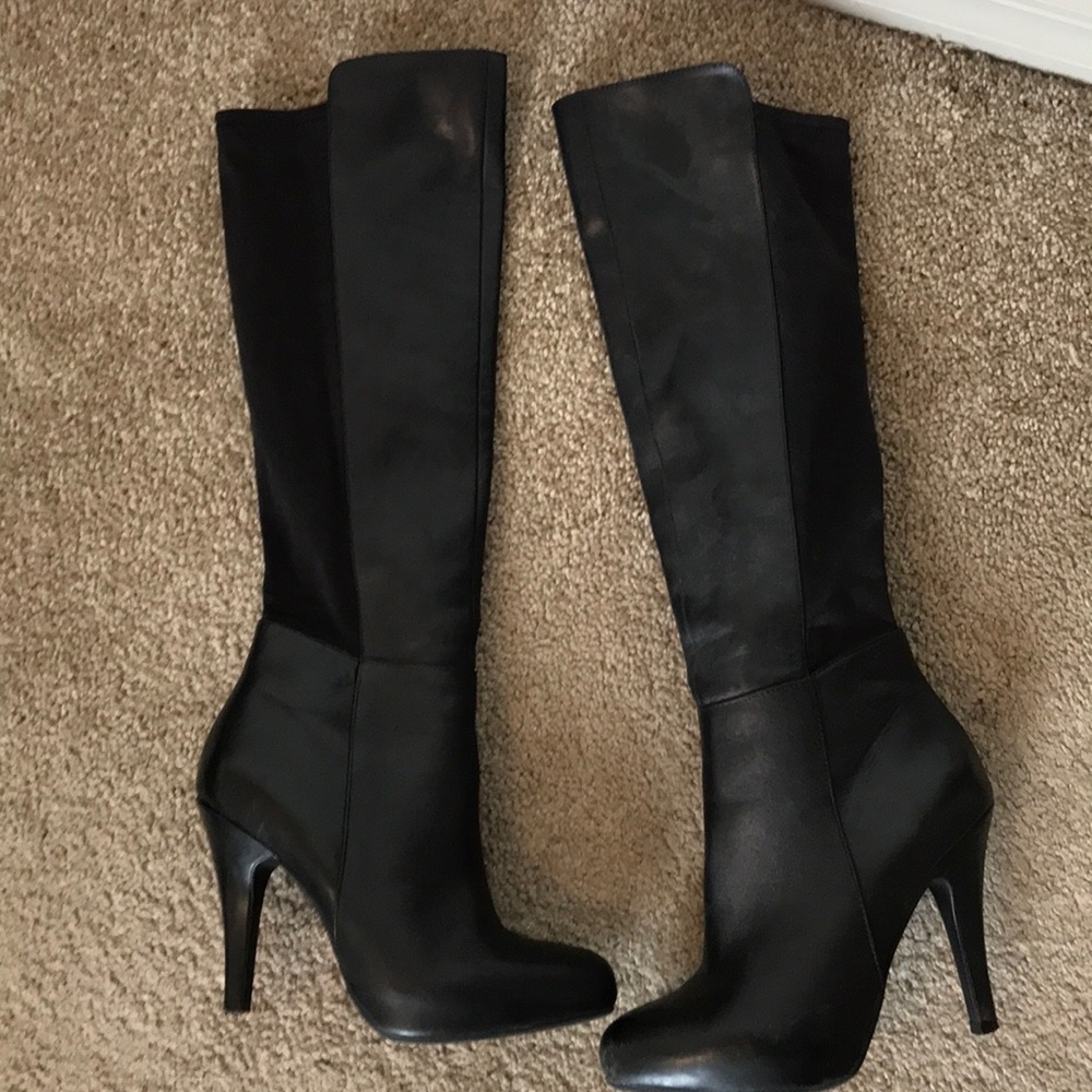 Me Too Tall black leather and Lycra boots